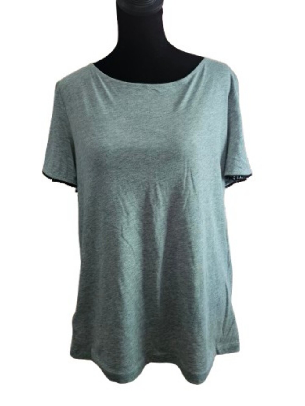 LOFT Heather Gray Scoop Neck Split Flutter Sleeve Tee With Black Trim - Picture 2 of 7